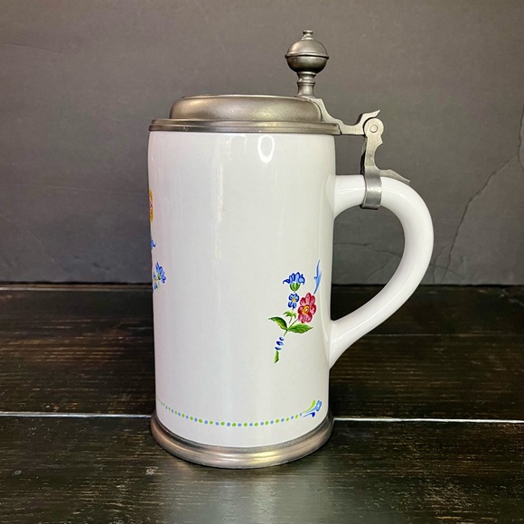 Tin Hinged Lid German Stein Marked Erbo Zinn On Back Front Inscription 125 Yr - Picture 5 of 15